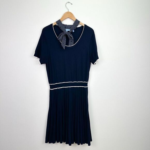 Draper James Women’s Navy White Heart Dots Necktie Sweater Dress - Picture 2 of 11